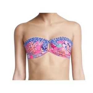 Lilly Pulitzer Agnes Bustier  Bandeau Bikini Pink Isle. Top Gold Clasp. Size 8r